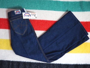 VTG 70s Wrangler No Fault Wide Flare Rainbow Student 24x27 Blue Denim Jeans NOS - Picture 1 of 11