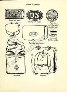 1955 Evelyn Curro Book Page Art Drawing Union Army Equipment, great gift idea - Imagen 1 de 1