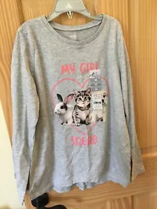 NWT Carter's Bunny Cat Puppy Tee Shirt Top Girls Long Sleeve Gray sz 14 - Picture 1 of 1