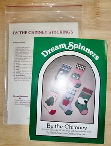 *BY THE CHIMNEY* PATTERN for 5  17" CHRISTMAS STOCKINGS w/CHECKERBOARD CUFFS - Picture 1 of 2