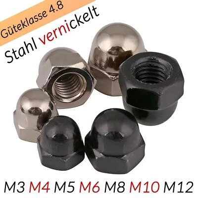 Hutmutter DIN 1587 Schwarz Verzinkt / Vernickelt Muttern M3 M4 M5 M6 M8 M10 M12 - Bild 1 von 4