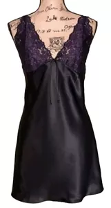 Jones NY - schwarz & lila sexy Satin & Spitze Hemd - Damen Größe M - Bild 1 von 3