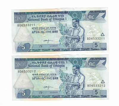 Etiopía Lote de 2 x 5 Birr 2008 UNC. ( #959) Foto 1 de 2