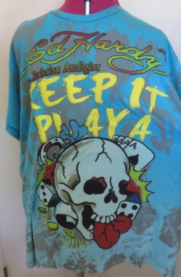 Don Ed Hardy Keep It Playa Skull Dice Gambling T-Shirt Men's Size XXL NEW - Image 1 of 4