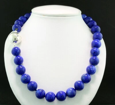 Collana Di Lapislazzuli A Sfera Da 13 Mm In Argento 925 Nuova 2.200 Euro - Immagine 1 di 3