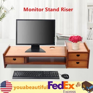 Soporte elevador de monitor de madera de bambú resistente con cajón - Organizador de almacenamiento de escritorio - Imagen 1 de 12