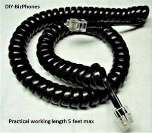 Black 9Ft Office Phone Handset Cord Receiver Curly Coil Telephone Cable 4P4C - Picture 1 of 2
