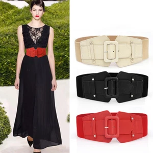 Belt Womens Waistband Waist Ladies Retro Wide Buckle Elastic Stretch Wrap Strap - Picture 1 of 15