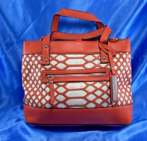 JOE's Jeans, Addison Laser-Cut Crossbody Canvas Faux Leather Satchel | Coral - Picture 1 of 8