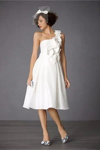 BHLDN Anthropologie Ivory Afternoon Social Wedding Dress Size 2 One Shoulder - Picture 1 of 5