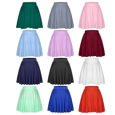 Basic Solid Stretchy Flare Casual Mini Skater Skirt for Women Girl Ruffle AU - image 1 of 3