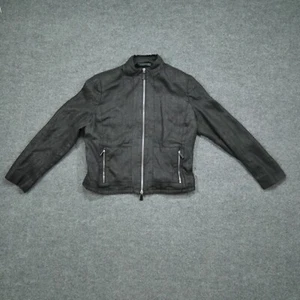 Ralph Lauren Jacket Womens 12 Black Grey Linen Canvas Full Zip Motorcycle - Picture 1 of 13