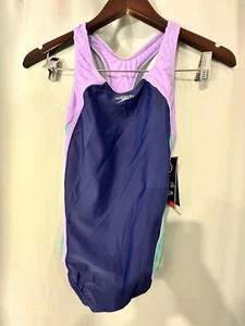 Speedo Girl's Swimsuit One Piece Mesh Splice Thick Strap Blue Harmony, 16 - Picture 1 of 4