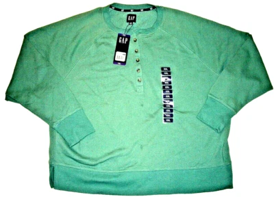 GAP UNISEX HENLEY SWEATSHIRT MEDIUM GREEN LONG SLEEVE PULLOVER - SIZE XXL - NWT - Image 1 of 4