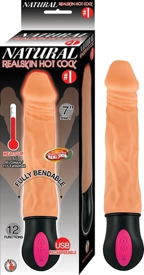 Natural Realskin Hot Cock #1 7 inches Beige Vibrating Dildo, New - Image 1 of 1