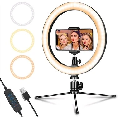 10" USB LED Ring Light Live/Video/Photo/ Youtube/Selfie/Phone With Table Tripod - Image 1 of 3