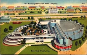 Postal de lino de construcción Ford Motor Company 1940 Feria Mundial de Nueva York - Imagen 1 de 2