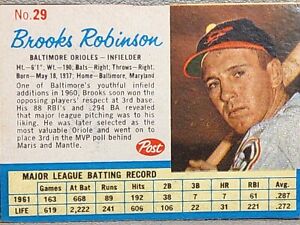 1962 Post Baseball Card ~ No. 29 ~ Brooks Robinson ~ Baltimore Orioles. #- 4546