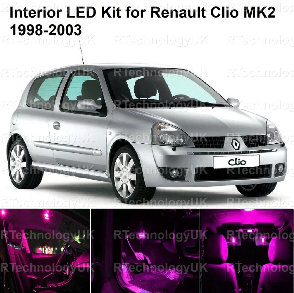 ROSA PÚRPURA PREMIUM INTERIOR LED ACTUALIZACIÓN PARA RENAULT CLIO MK2 1998-2003  Foto 1 de 1