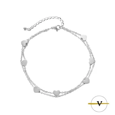 BRACCIALE DONNA  CUORI COLORE ARGENTO ACCIAIO INOSSIDABILE RODIATO ORO 18K - Immagine 1 di 3