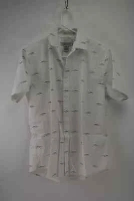 Camiseta blanca con botones de manga corta Marquis para hombre estampado de coche de carreras talla M Foto 1 de 3