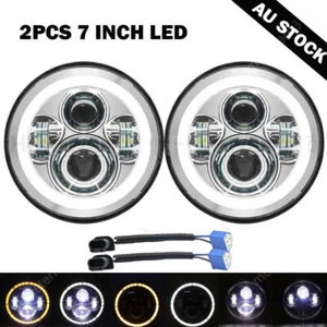 2x Round 7Inch LED Headlight Chrome for Honda Jeep Kenworth Mercury Nissan Ford - Picture 1 of 12