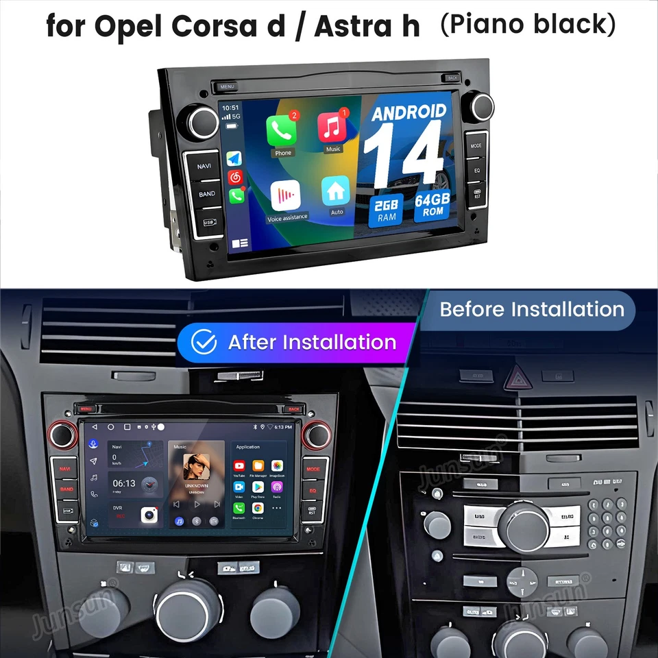 2+64G Android14 Autoradio GPS Navi Für Opel Astra H G Corsa C D Zafira B Carplay - Bild 1 von 4