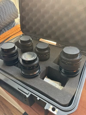Contax Zeiss T* AEG 5 Lens Set 18 25 35 50 85 with Case Well Taken Care Of - Image 1 of 4
