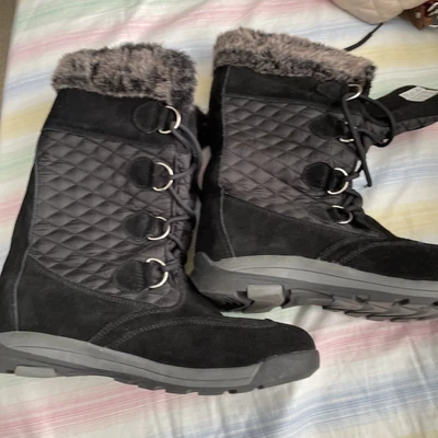 Lands End Womens 421039 Powder Belle Suede Boots Faux Fur Collar Black Size 9.5 - Image 1 of 4