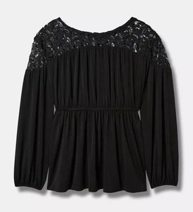 NEU Torrid Plus Gr. 3 schwarz Studio Krepp Rundhalsausschnitt Spitzenpasse Babydoll Top 3x - Bild 1 von 4