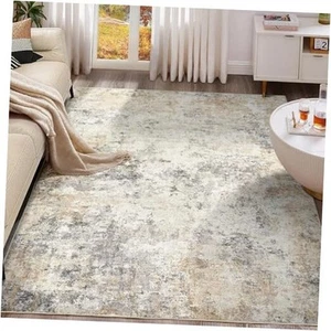7x9 Area Rug Living Room Rugs - Washable Neutral Modern Abstract Soft Thin - Picture 1 of 2