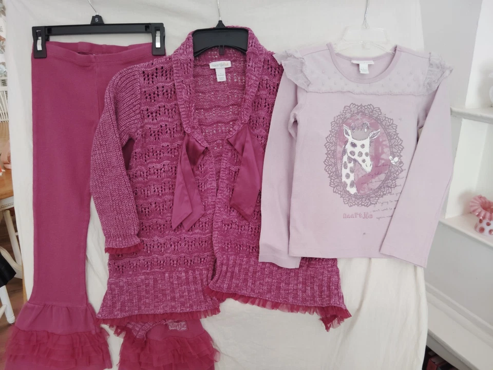 Naartjie Niñas Talla Suéter/Top/Leggings 6/Grande Púrpura/Rosa Jirafa/Libélula Foto 1 de 4