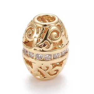 10Pcs Real 18K Gold Plated Brass Micro Pave Cubic Zirconia Barrel Beads 10x7.5mm - Picture 1 of 2