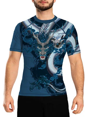 Raven Fightwear Hombre Año del Dragón Protector contra Erupciones Manga Corta BJJ MMA Azul  Foto 1 de 3