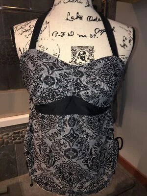 Купальник с бретелью через шею Pure Energy черный/серый кружевной с принтом размер 14 Вт - Изображение 1 из 4