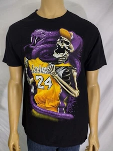 LOS ANGELES LAKERS T Shirt Black Cotton #24 Kobe Bryant Mamba Skull Graphic L SS - Picture 1 of 11