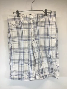 Always Push Forward White Plaid Cargo Shorts w Blue & Grey Size 29 Mens - Picture 1 of 3