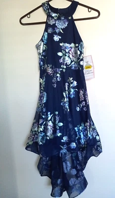 Rare Editions Girls' Navy  Floral Lace Drop Waist Dress, Coral, 10 - Image 1 of 4