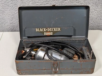 1/4” Black & Decker Utility Electric Drill U-1 w/Metal Box Case HU-2 Vintage - Image 1 of 4