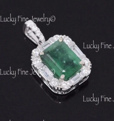 1.97ct 14k White gold Colombian Emerald & Natural Diamond Pendant May Birthstone - Image 1 of 4