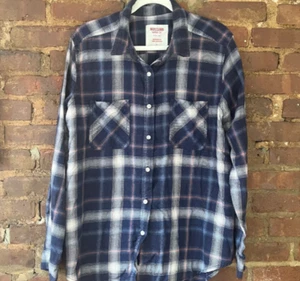 Womens Mossimo Supply Co Blue Boyfriend Fit Plaid Flannel Shirt XL - Picture 1 of 4