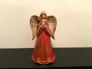 Figura Ángel Gres Cerámica Oro Rojo Alas 5 1/2" - Imagen 1 de 6