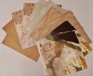 Lot of 10 Paper Sheets 12x12" Browns Greens Shabby Chic Scrapbooking Cards P45 - Picture 1 of 6
