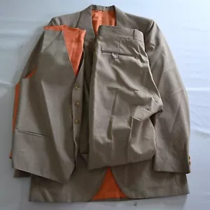 Vtg Mens 40L 32x34 Brown Glenn Check Slim Bootcut 3 Piece Vest Jacket Pants Suit - Picture 1 of 24
