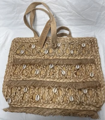 Salt + Umber Tote Bag Jute Seashell Beach Straw Handmade India - Image 1 of 4
