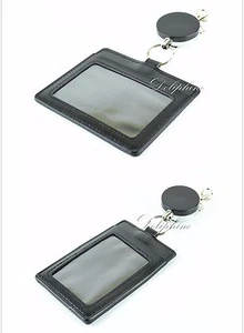 Black 2 In 1 heavy duty Retractable Reel with V / H Leather ID Badge Holder - Picture 1 of 7