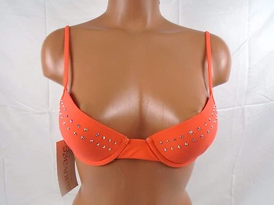 Top de bikini Sauvage Swarovski cristal push-up con aros naranja artículo pequeño #3302L Foto 1 de 3
