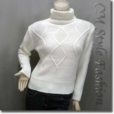 Suéter Jersey Punto Cable Plegable Cuello Alto Marfil Blanco M Foto 1 de 4