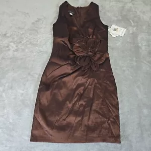Jessica Mclintock Dress Womens 12 Brown Coco Sleeveless Flower Dinner Preppy - Picture 1 of 7