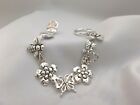 Magnetic 7" Clasp Silver Hammered Flowers & Butterfly Bracelet